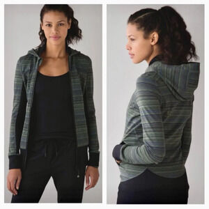 Lululemon Daily Practice Jacket w/ Hood Space Dye Twist Green & Black Size 6
